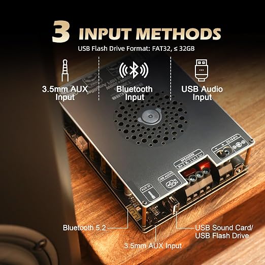 T300HS 300W+300W Power Amplifier Board, TPA3255 Chip with Bluetooth/AUX/USB Inputs, 2.0 Channel Audio Power Vehicle Amplifier