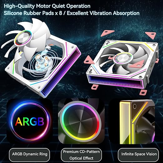 FB120 3 Pack 120mm ARGB PC Cooling Fans - Infinite Mirror Design, 16.8M Colors & Remote, PWM Speed Control, High Airflow, Wireless Splicing/Daisy-Chain, Quiet Case Fans for Gaming PC Build