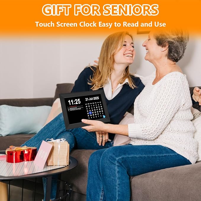10.1" Touchscreen Digital Calendar Alarm Clock, Dementia Clocks for Seniors Extra Large Display Clock with Day and Date for Elderly, 40 Reminders&64 Alarms&Auto-Dimming&Auto DST(Black)