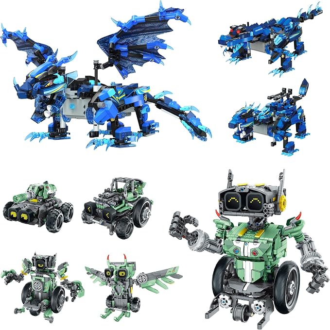 Sillbird Bundle - 2 Items Dragon Building Kit & Robot Car Buildable Toy with Remote Control for Boys Ages 8-14, Christmas STEM Coding Robotics Technic Toy Birthday Gifts for Kids