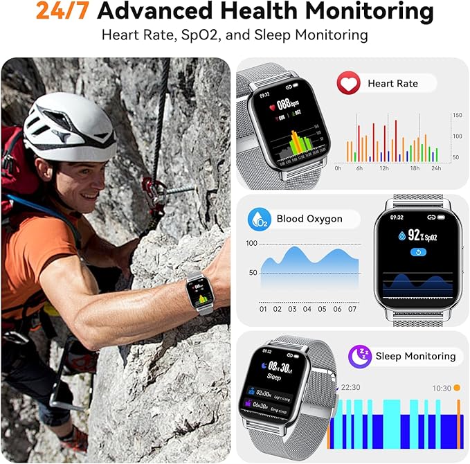 Smart Watch for Women (3 Bands), 1.85'' HD Fitness Tracker with Bluetooth Calls, IPX8 Waterproof Smartwatch for Android iPhone, 112+ Sport Modes, Heart Rate & Sleep Monitor, Silver