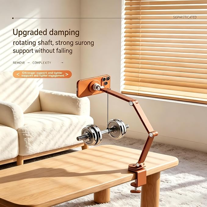 Magnetic Cell Phone Stand for Desk,360°Rotation Aluminum Tablet Holder,Hight Adjustable Foldable Phone Holder for 4-12.9" Devices Compatible with MagSafe/iPhone/Android/iPad (Orange)