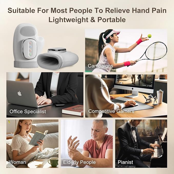 Hand Massager with Heat and Compression, Hand Massager for Arthritis and Carpal Tunnel Relief, Palm & Wrist Pain, 5 Levels 3D Wave Pressure, 3 Heat Settings, Portable Cordless Electric Hand Massager