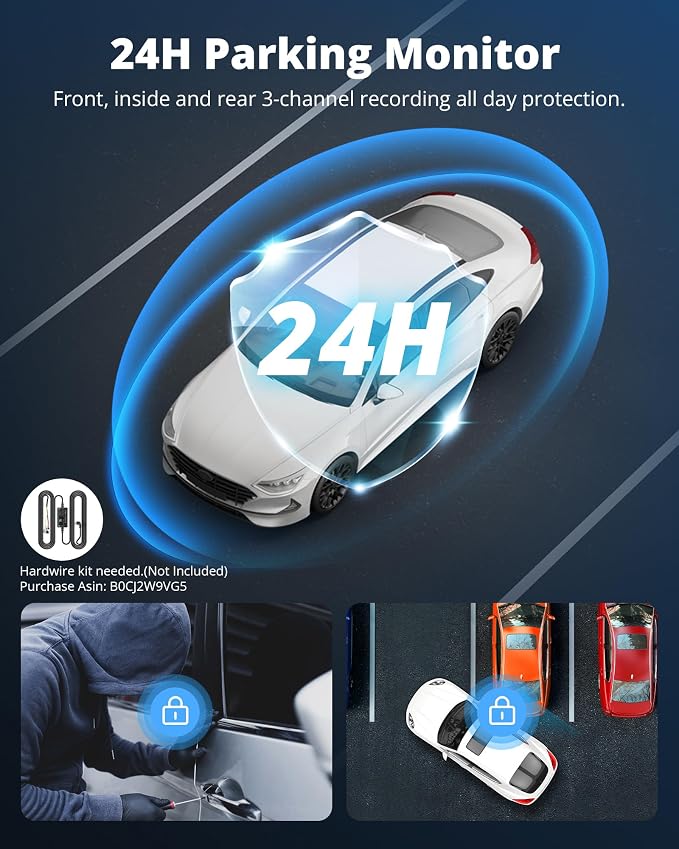 3 Channel Dash Cam Front and Rear Inside - 2.5K Car Dash Camera with 64GB Card, 5GHz WiFi Wireless Dashcam for Cars, APP Control, Super Night Vision, HDR, G-Sensor
