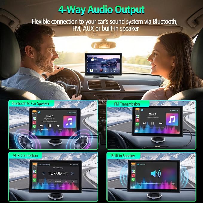 9" Wireless Apple Carplay Screen for Car, Portable Apple Carplay & Android Auto with Bluetooth, Mirror Link, Navigation, Voice Control, Backup Camera, AUX, Plug & Play Car Play Screen for All Vehicles