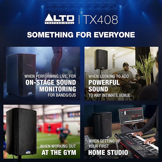 ALTO TX408 350W 8" Powered PA Speaker with Bluetooth, 2-Channel Mixer, Line Level for Mobile DJs and Musicians, for Small Venues, Rehearsals and Events