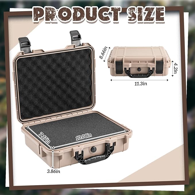 Relaxweex 1 Pcs Waterproof Hard Case with DIY Customizable Foam Insert Portable Protective Case with Knife for Camera Drones Equipments Tools Test Instruments(Tan,11.3 x 8.7 x 4.2 Inch)