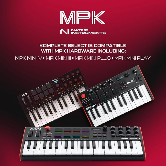 Akai Professional MPK Mini IV USB-C MIDI Keyboard Controller for Beginners and Producers - MPC Drum Pads, 360° Knobs, Pitch and Mod Wheels, Production Software, Native Instruments Sound Package, Black