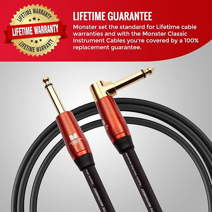 Monster Prolink Acoustic Instrument Cable. 12 ft Guitar Cable. Right Angle to Straight Cable w/Superior Delivery Speed. Rich & Clean Sound Cord Instrument Cable.