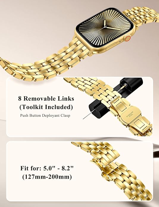 TOYOUTHS Designer Vintage Dressy Bracelet for Apple Watch Band Women 42/40/41/38/44/45/46/49mm, Stainless Steel Elegant Luxury Metal Strap for iWatch Series 11 10 9 8 7 6 5 4 SE/Ultra 3 2 1