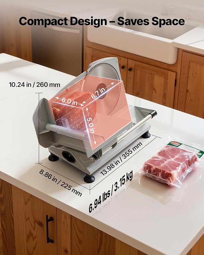 VEVOR Meat Slicer, 6.7" Electric Deli Slicer Machine with 2 SUS420 Blades, 0-0.6 inch Adjustable Thickness, 150W Home Food-Slicer for Meat, Ham, Baguett, Steak, ETL Approved