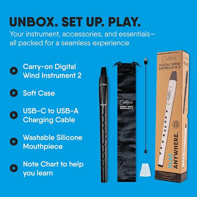 Carry-on Digital Wind Instrument 2 - Lightweight and Rechargeable - 10 Instrument Voices - Built-In Speaker and MIDI over Bluetooth Connectivity for Performances and Practice Anywhere - Black