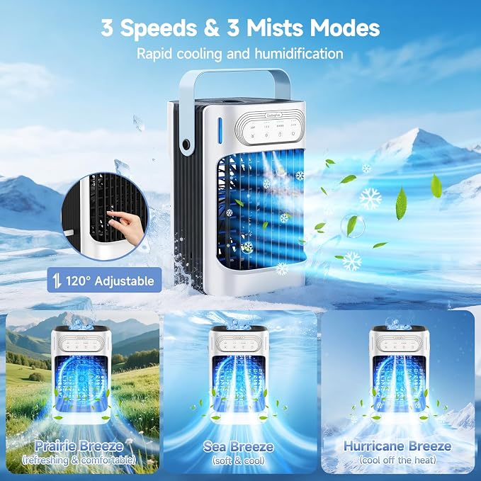 Portable Air Conditioners, 1s fast cooling 16” Standing Fans that Portable AC，120° Oscillating 650ml Water Tank, 5Modes & 4Speeds Cooling Fans