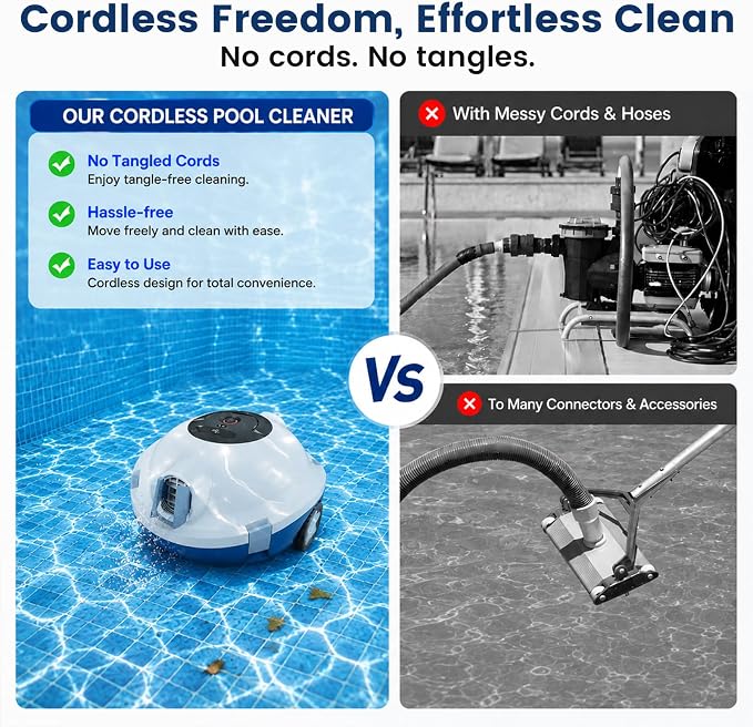 Y10 Robotic Pool Cleaner,Cordless Pool Vacuum with 150 Mins Runtime,High Efficiency Dual Suction Power,Self-Parking&Smart Navigation for Above-Ground & Flat Inground Pools up to 1300 sq.ft (White)