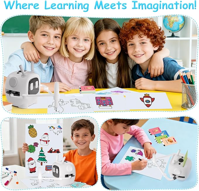 Drawing Robot for Kids: Interactive Educational Toy - Auto Drawing Machine with 192 Cards & 10 Pens - Montessori Learning Gifts for 3-8 Year Old Boys Girls