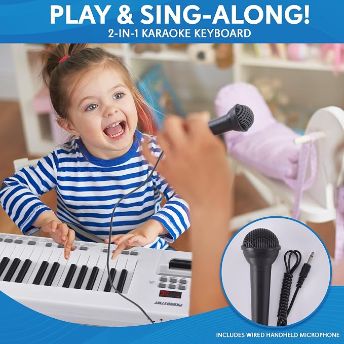 Pyle 37 Key Portable Piano Keyboard, Compact Electronic Piano with Built-in Speakers, Wired Mic, Rechargeable Battery & Strap, Digital Musical Keyboard for Beginners, Travel, and Karaoke Fun