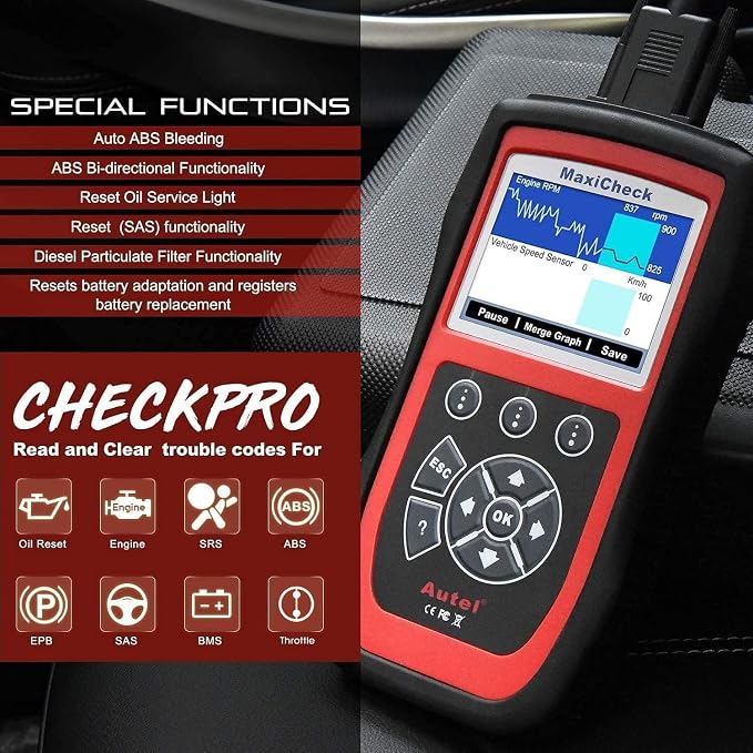Autel MaxiCheck PRO AutoBleed Scan Tool, ABS Brake Bleed with with ABS SRS Diagnostics, Full OBDII, BMS EPB SRS SAS Oil Reset Services for Specific Vehicles, Free Update, Functions Not for All Cars