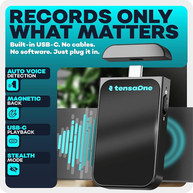 Voice Activated Recorder – Mini Audio Recording Device with Magnetic Mount, Small Portable Digital Recorders, Microphone Devices with AI Smart Noise Reduction, Wireless Sound, 128GB–9000 hrs