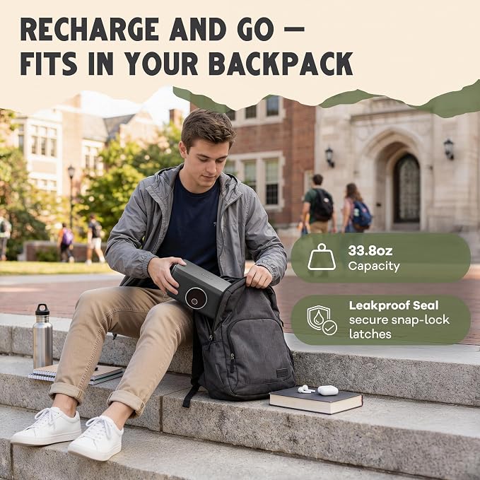 Oaktiv Lunch Box Warmer, Electric Heated Lunch Box for Adults, 4-Cup Cordless Portable Food Warmer with Scheduled Timer, Rechargeable with Insulated Bag