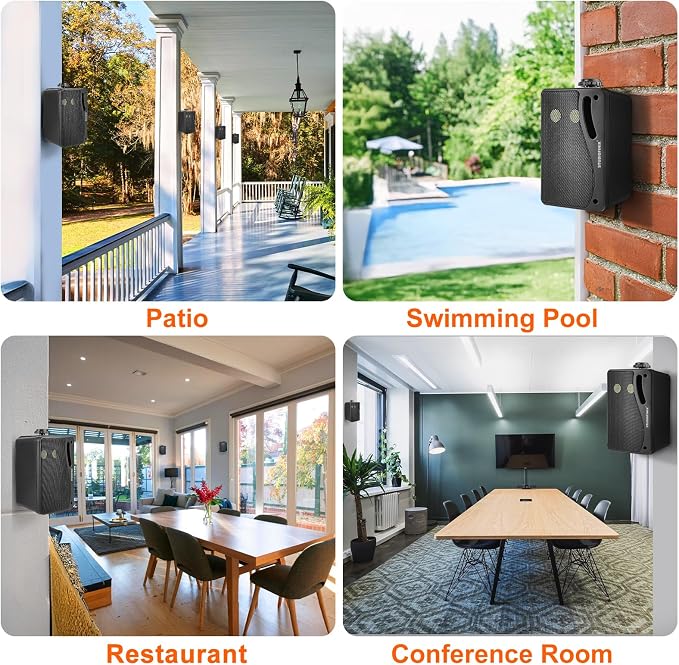 Herdio 3.5 Inch Passive Outdoor Speakers Wired Waterproof Wall Mount Speakers with 400W Superior Sound, All-Weather Durability, for Home Patio Garden Marine Boat Garage Indoor,4-Pack Balck