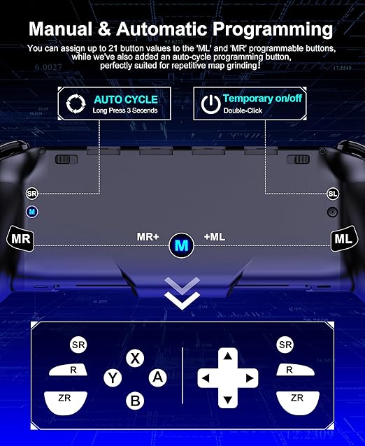 Gammeefy Switch Controller – Hall Effect Joysticks & Enhanced Grip – One Piece Switch Joypad Replacement Switch Pro Controller with 8-Color RGB Lighting, Turbo, Macros - Black, 6.2"/7"