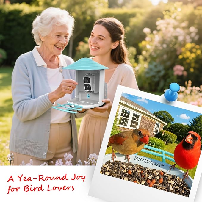 birdsnap® TUC Bird Feeder with Camera 2K HD Live with 32GB Card Auto Detect & Notify AI Identify Camera Birds Feeders Solar Powered Wireless Outdoors Backyard Gift for Mom Dad Birds Lover, 2.4G WiFi