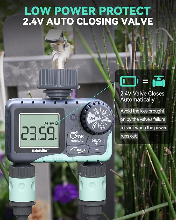 RAINPOINT Water Timer for Garden Hose - 2 Zone Sprinkler Timer