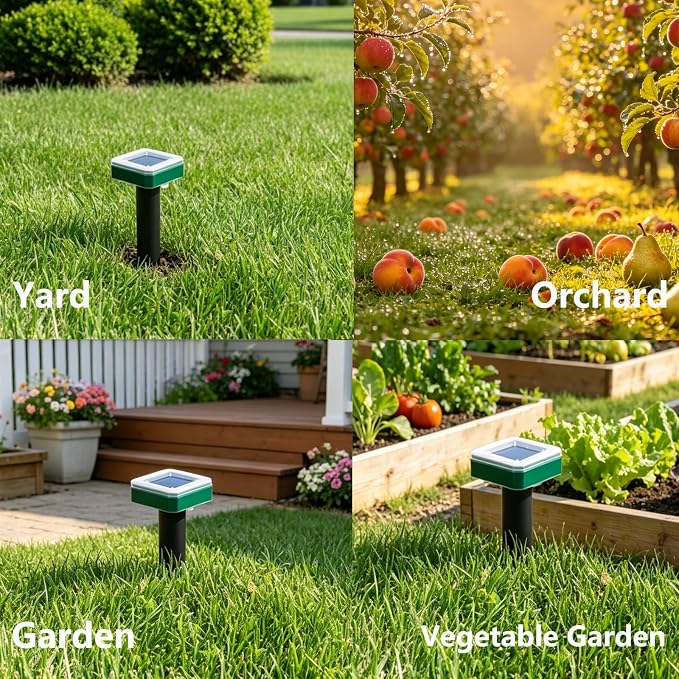 4 Pcs Mole Repellent Solar Powered Ultrasonic Snake Repellent for Yard Skunk Vole Gopher Armadillo Rabbit Groundhog Chipmunk Raccoon Repellent for Lawns, Garden, Outdoor Waterproof Sonic Detterent