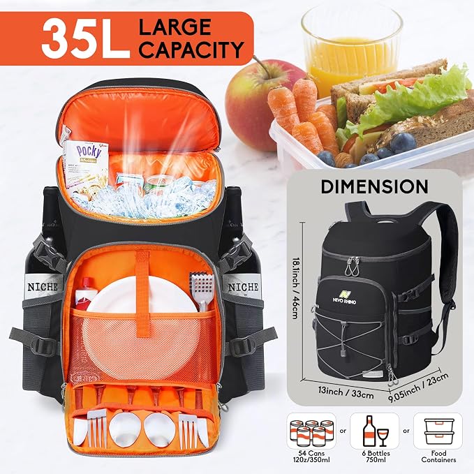 N NEVO RHINO Backpack Coolers Insulated Leak Proof 36/54 Cans,Portable Lightweight Waterproof Insulated Cooler Backpack for Men & Women Ideal for Camping,Travel,Beach,Picnics,Lunch & Day Trips