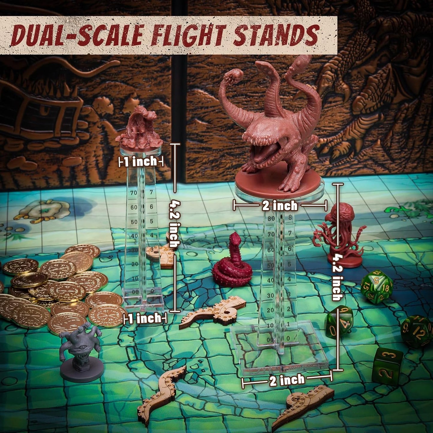 DND Flying Miniatures Combat Riser (Set of 2) Acrylic Laser Cut Flight Stand Terrain from 0 to 9999 ft Perfect for Dungeons and Dragons, Wargames, D&D and Tabletop RPG