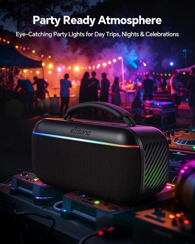 dbsono Portable Bluetooth Speaker Wireless: 100W(Peak) SoundPulse 2.0 with BassBoost, Waterproof Loud Party Speakers, Unlimited Pairing, TWS for Outdoor/Indoor, Beach Vacation Essential, Black