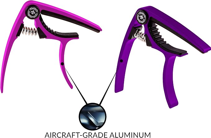 Guitar Capo (2 Pack) for Acoustic Guitars, Ukulele, Banjo, Mandolin, Bass - Made of Ultra Lightweight Aluminum Metal (1.2 oz!) for 6 & 12 String Instruments - Nordic Essentials (Pink+Purple)
