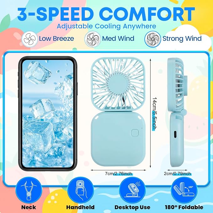 Reallnaive 6 Pcs Skinny Tumbler Bulk and Mini Portable Fans Set for Summer, 16 oz Plastic Cups with Lids Straws and Small USB Rechargeable Handheld Fan for Cooling Gift (Pink,Light Blue,Turquoise)