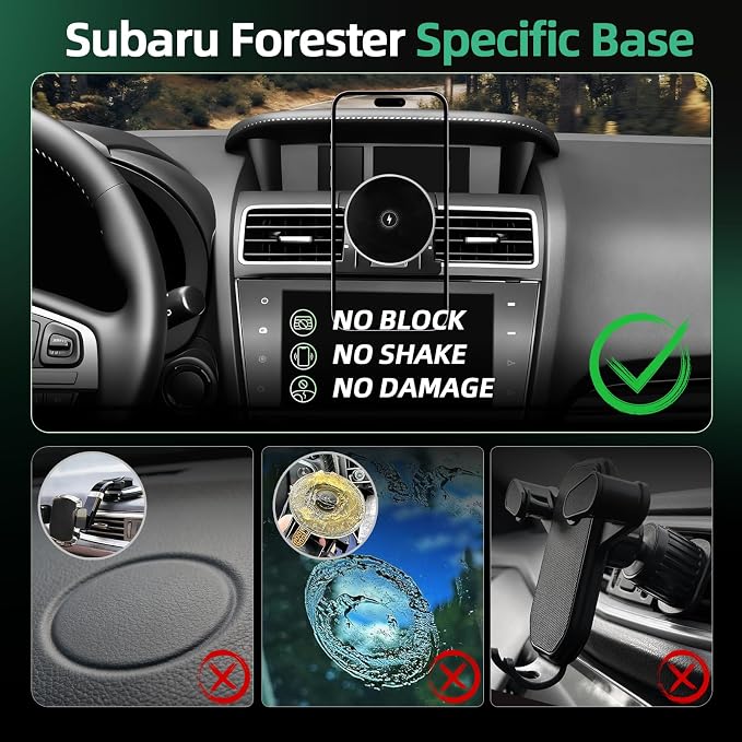 Car Cell Phone Holder for Subaru Forester (2014-2018), Magnetic Phone Holder, Magsafe Car Mount Charger, Dashboard Phone Holder, Cell Phone Automobile Cradles, 15W Wireless, 360° & Hands Free