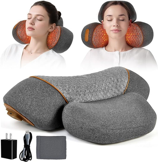 3-in-1 Neck Massager Pillow, Rechargeable Neck Massager with Heating and Traction Function, Pillow Massage Neck Hump for Shoulder Pain,Deep Tissue Pain Relief