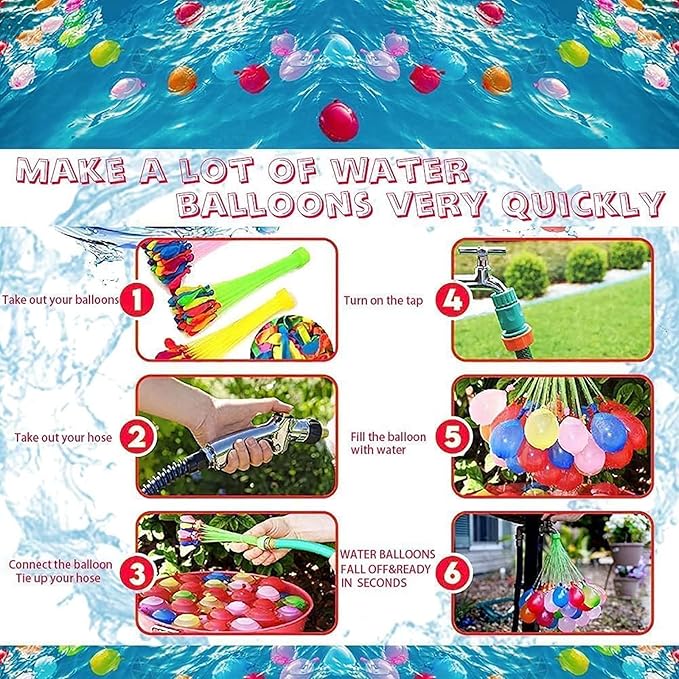 AILIFE Water Balloons Quick Fill – 1000PCS Refill Kit, Fast Fill & Self-Sealing Water Bombs for Kids & Adults, Outdoor Summer Games, Pool, Party & Backyard Fun