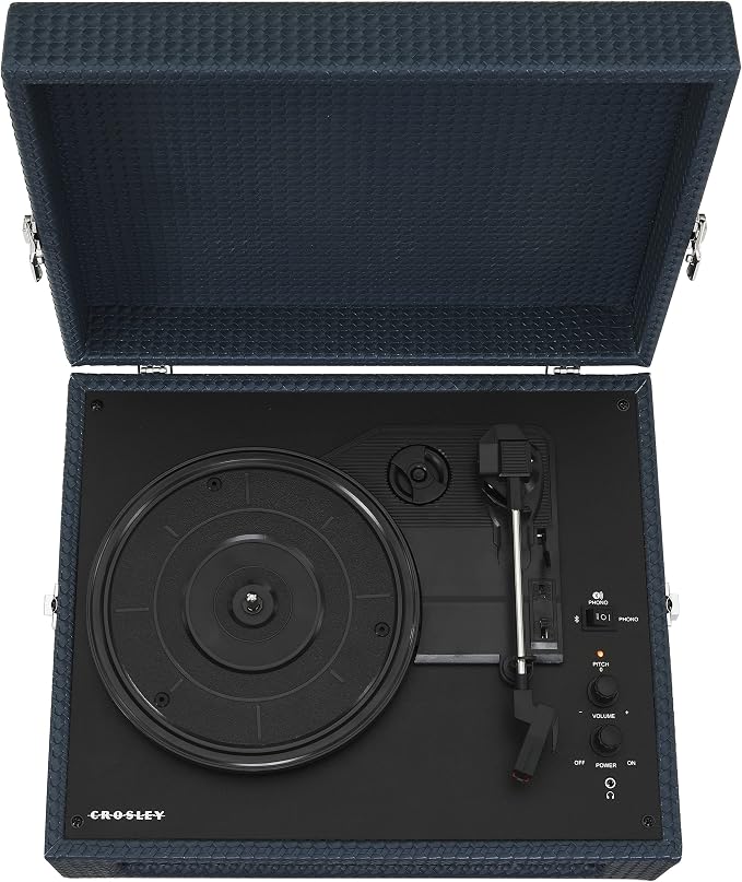 Crosley CR8017B-NY Voyager Vintage Portable Vinyl Record Player Turntable with Bluetooth in/Out and Built-in Speakers, Navy