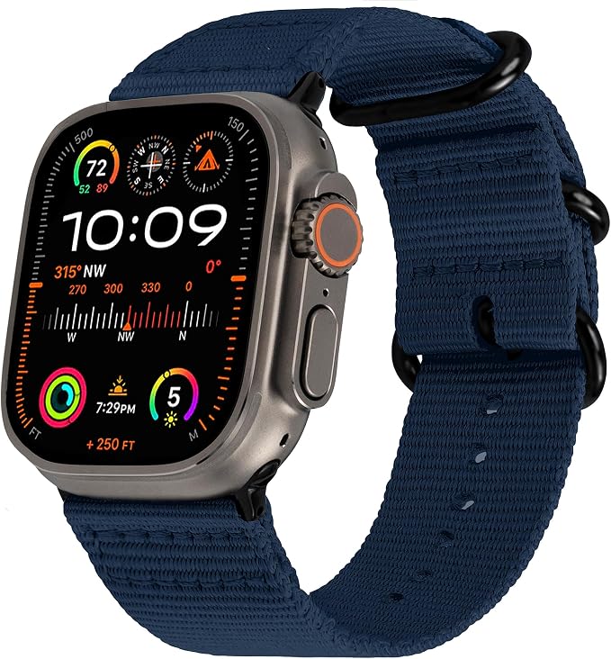 Hiking Trail Nylon Band | The Original Rugged Compatible with Apple Watch Band for Men & Women - Soft, Breathable, Woven Water-Resistant Nylon Mens iWatch Strap | Fits Ultra 2 & Ultra 49mm 46mm 45mm 44mm All Models (Navy Blue)