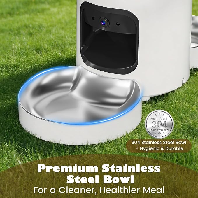 Automatic Cat Feeder for 2 Cats with Camera, Smart Cat Food Dispenser with Dual-Lens Wide-Angle View & Independent Double Bowls, Timed Dog Feeder with App Control, 10s Voice Recorder, 6L
