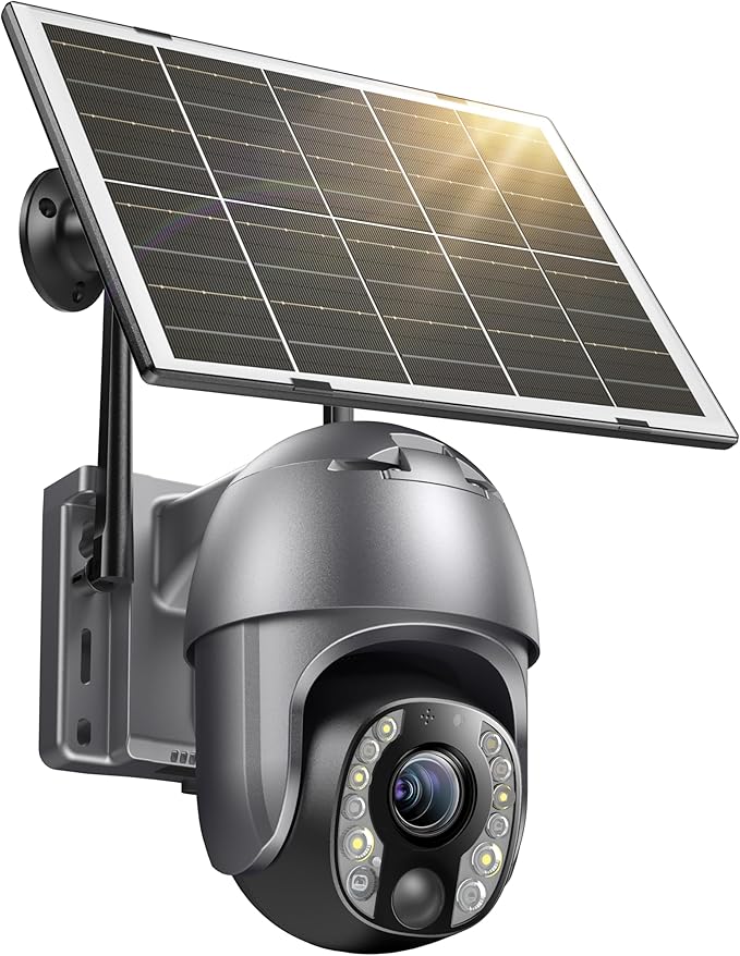 SEHMUA Security Cameras Wireless Outdoor with 5MP Resolution, 10x Optic Zoom, 360° Panoramic View, Long-lasting Power, Solar Powered, Color Night Vision, PIR Detection, IP65 Waterproof for Home (Grey)