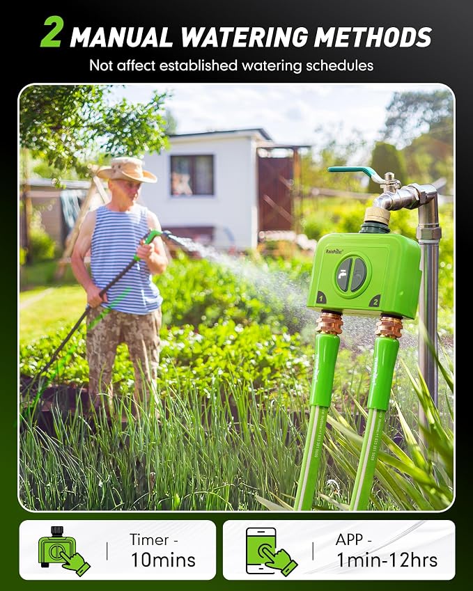 RAINPOINT WiFi Water Timer for Garden Hose, 2 Zone WiFi Sprinkler Controller, Smart Hose Timer Valve, Automatic Drip Irrigation System/Rain Delay for Garden/Lawn