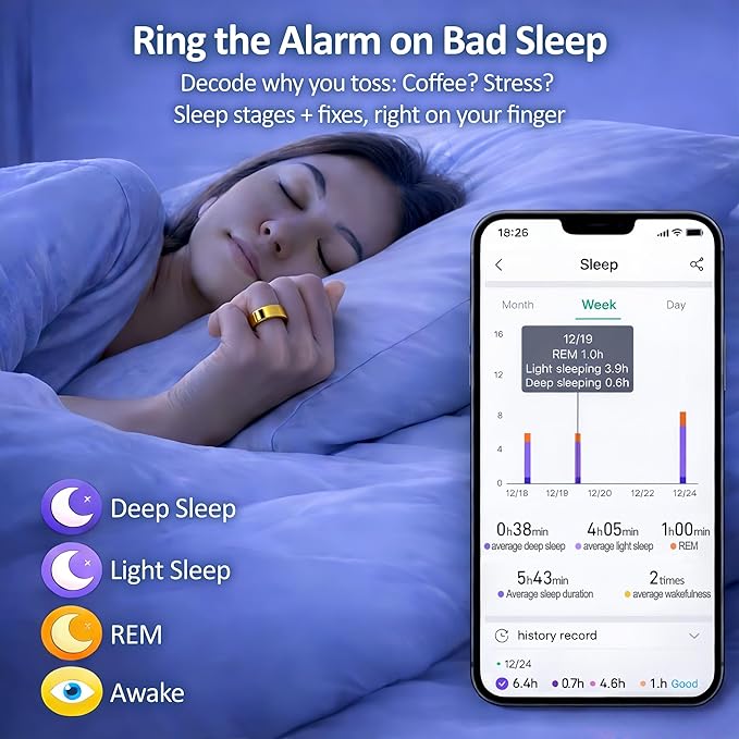 Smart Ring Health & Fitness Tracker for Men & Women, Heart Rate, SPO₂, Sleep & Activity Monitoring, IP68 Waterproof, Long Battery Life, Family Care Mode, No Subscription Fee (Gold, 11)