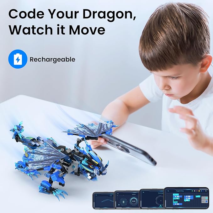 Sillbird Bundle - 2 Items Dragon & Robot Building Kit with Remote Control Christmas Stem Gifts for Kids Boys Ages 8-12, Coding Robotics Technic Toy