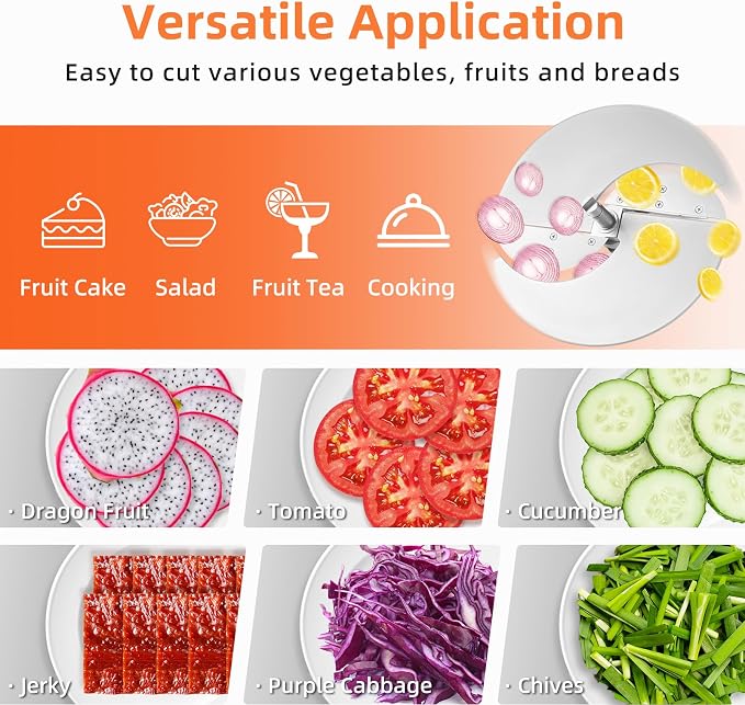 Electric Vegetable Slicer, 120W Commercial Fruit Cutter Machine with 0-0.5'' Thickness Adjustable, Stainless Steel 2 IN 1 Manual & Electric Food Slicer for Lemon Potato Onion Tomato, 110V