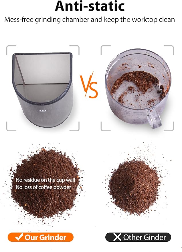 Aromaster Conical Coffee Bean Grinder with 48 Gind Settings,Burr Coffee Grinder for Home Use,Stainless Steel,40 Seconds Adjustable Timer,Anti-static,Easy to Clean with Brush,Classic Silver
