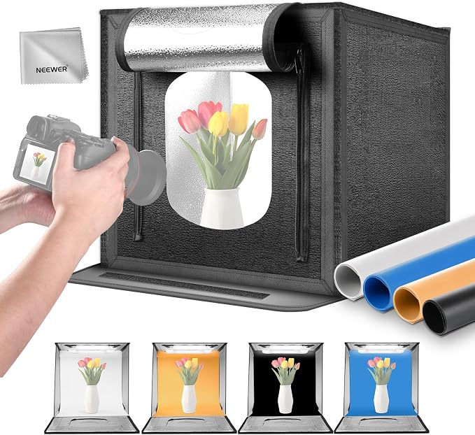 NEEWER Upgraded Photo Studio Light Box, 24"x24" No Glare, 4 Color Backdrops, Cleaning Cloth, 160 LEDs 5600K CRI97+ Folding Mini Desk Photo Booth for Jewelry Electronics Product Photography, LP60