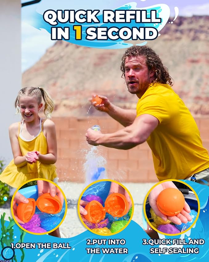 Reusable Water Balloons 18Pcs - Quick Fill Water Balls Toys For Toddler Age 4-8 - Refillable Magnetic Self-Sealing Water Splash Bomb For Summer Party Pool Outdoor Beach Toys for kids Age 8-12