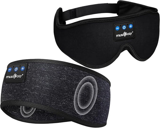 MUSICOZY Sleep Headphones Bluetooth Wireless Sports Headband, Sleeping Eye Mask Earbud for Side Sleepers Air Travel Meditation, Pack of 2