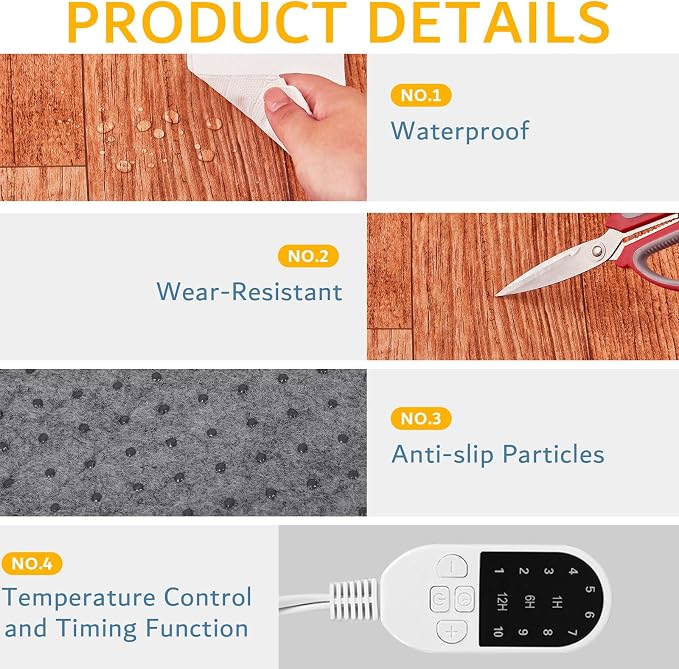 PVC 110V Heated Floor Mat Heater for Foot Warmer Under Desk 31.5 x 20 Inch Electric Heating Pad Energy Saving Carpet Pad Indoor Floor Heated Rug for Home Office Bathroom House Reddish-Brown