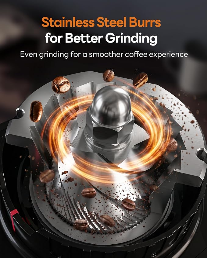 Aromaster Burr Coffee Grinder with 45 Grind Settings,Adjustable 5–40s Timer,Stainless Steel Conical Coffee Bean Grinder for Espresso,Pour Over & French Press, Anti-Static,Easy Clean Brush for Home Use